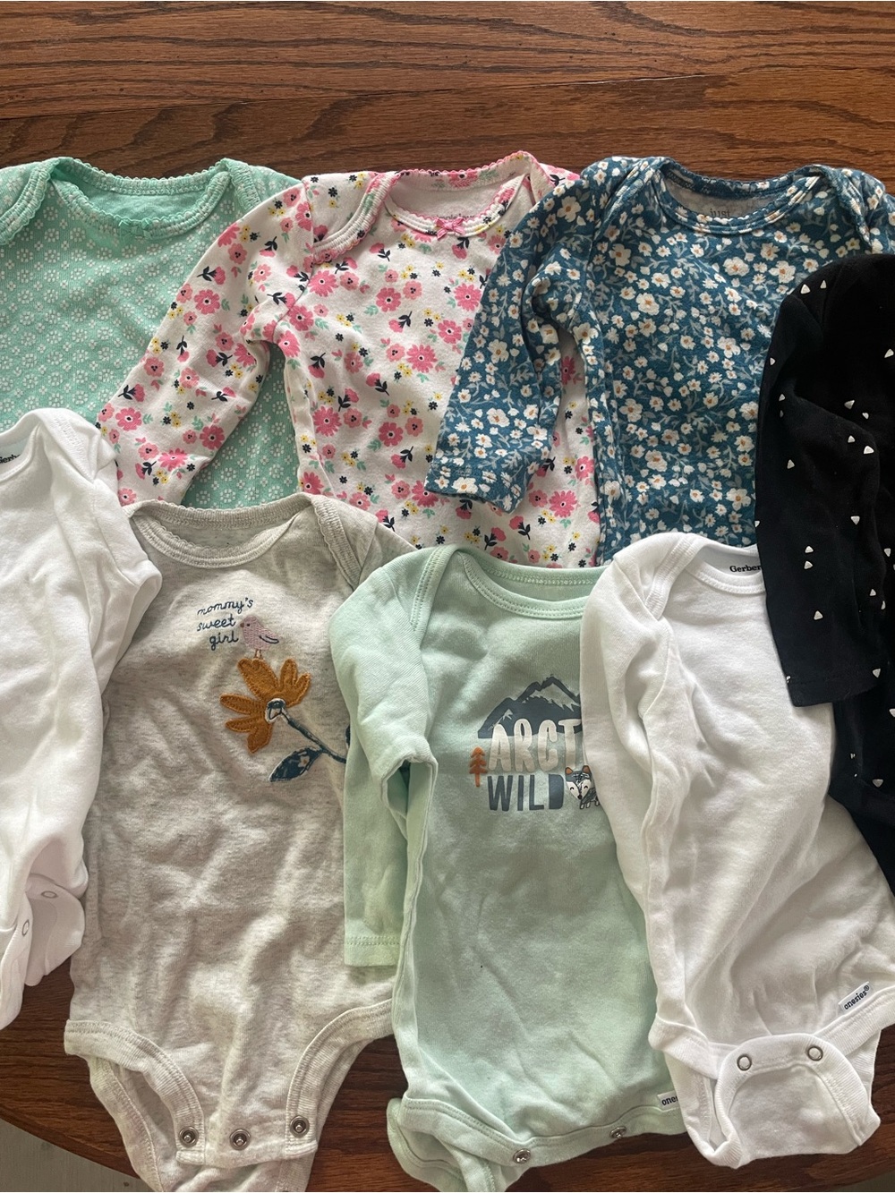 Gerber Baby Mint, White, Pink & Blue Floral Long-Sleeve Bodysuit Set